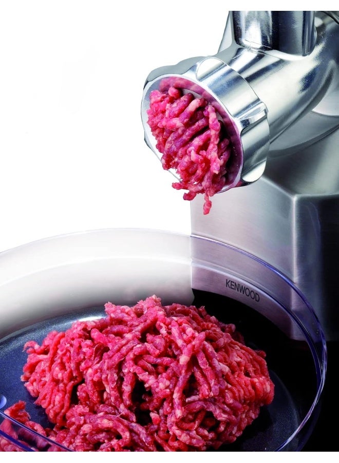 KENWOOD - Meat Grinder, 1.0Kg Per Minute, Metal Body, Meat Mincer, 3 Stainless Steel Mincer Screens, Kibbeh Maker, Sausage Maker, Feed Tube Pusher, Reverse Function, 1600 W MG510 Silver/Black - Image 1