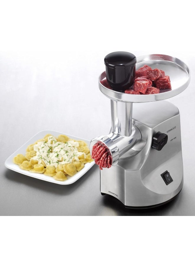 KENWOOD - Meat Grinder, 1.0Kg Per Minute, Metal Body, Meat Mincer, 3 Stainless Steel Mincer Screens, Kibbeh Maker, Sausage Maker, Feed Tube Pusher, Reverse Function, 1600 W MG510 Silver/Black - Image 1