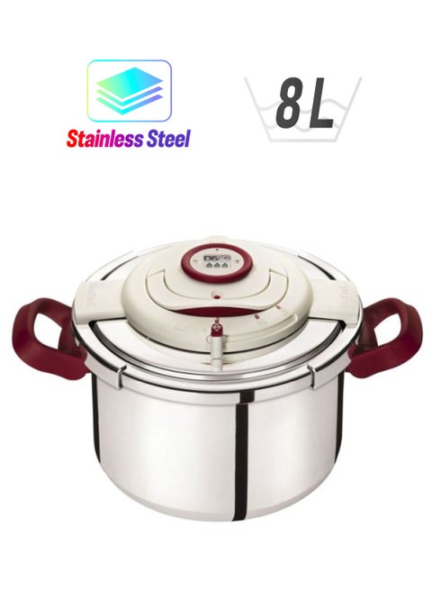 TEFAL Pressure Cooker | Clipso + Precision 8 L | Stainless Steel | All heat sources including induction | Foldable Handles for easier storage | Made in France | 2 Years Warranty | P4411462 Red 8.0Liters