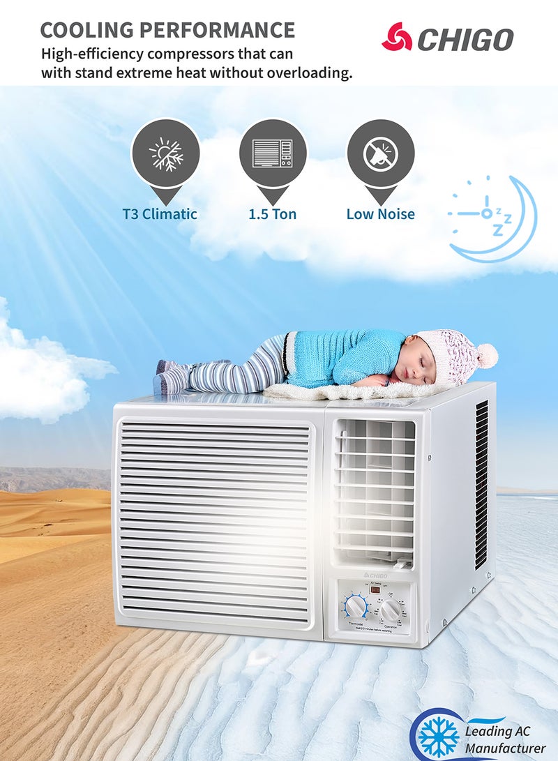 CHIGO 1.5 Ton Window AC | 18000 BTU | High-Performance Air Conditioner | T3 Climate | Low Noise | Rotary Compressor | Energy-Efficient Cooling for Extreme Heat CWA18CO White CWA18CO White  - Image 4
