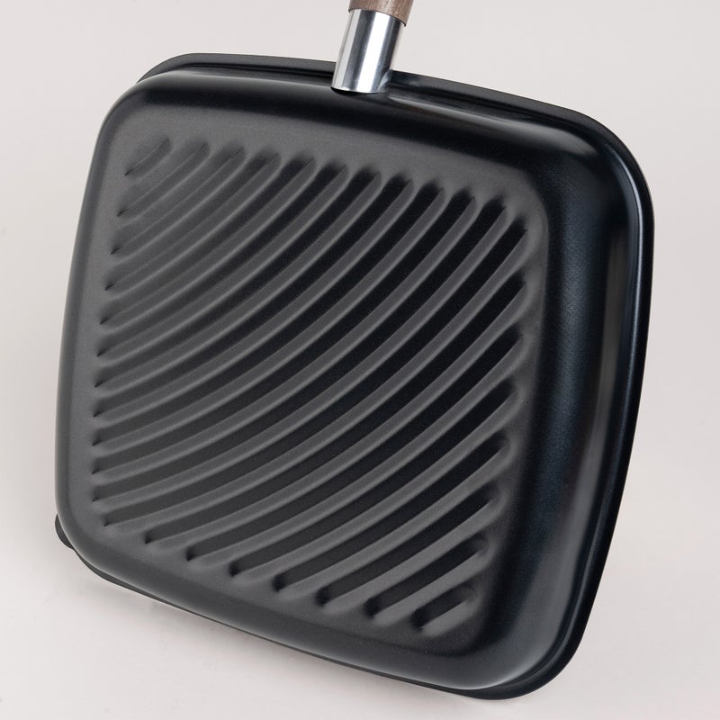 ألبرتو مقلاة شواء مربعة من البرتو، بمقبض خشبي 28*26*1.5 سم أسود 28x26x1.5سم - Image 5