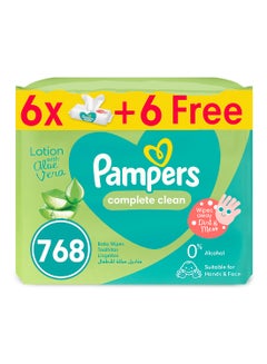 Pampers Complete Clean Baby Wipes with Aloe Vera Lotion , 12 Packs, 768 Count  - Image 1
