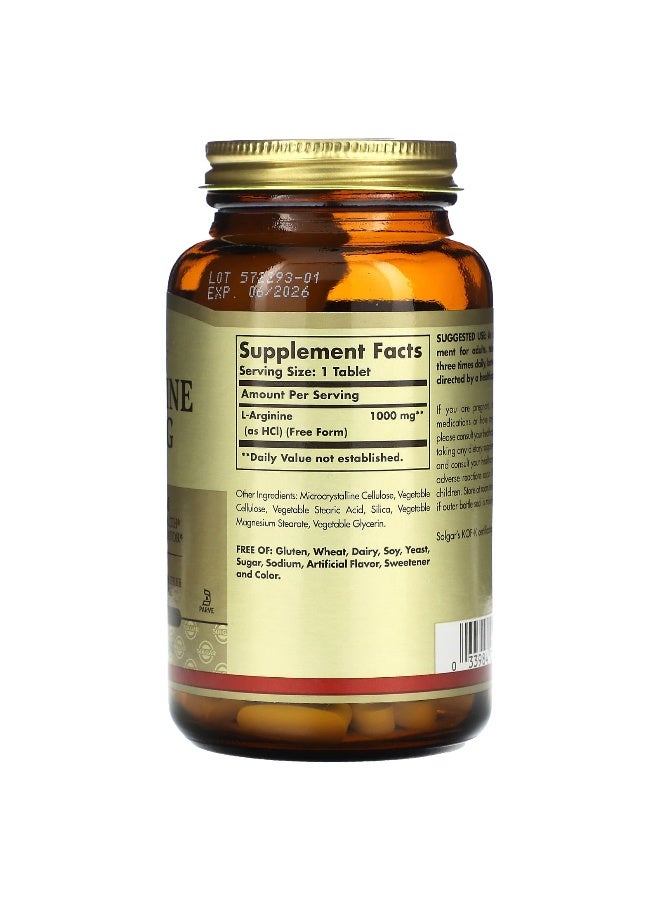 Solgar L-Arginine, Free Form, 1,000 mg, 90 Tablets Packaging May Vary - Image 3
