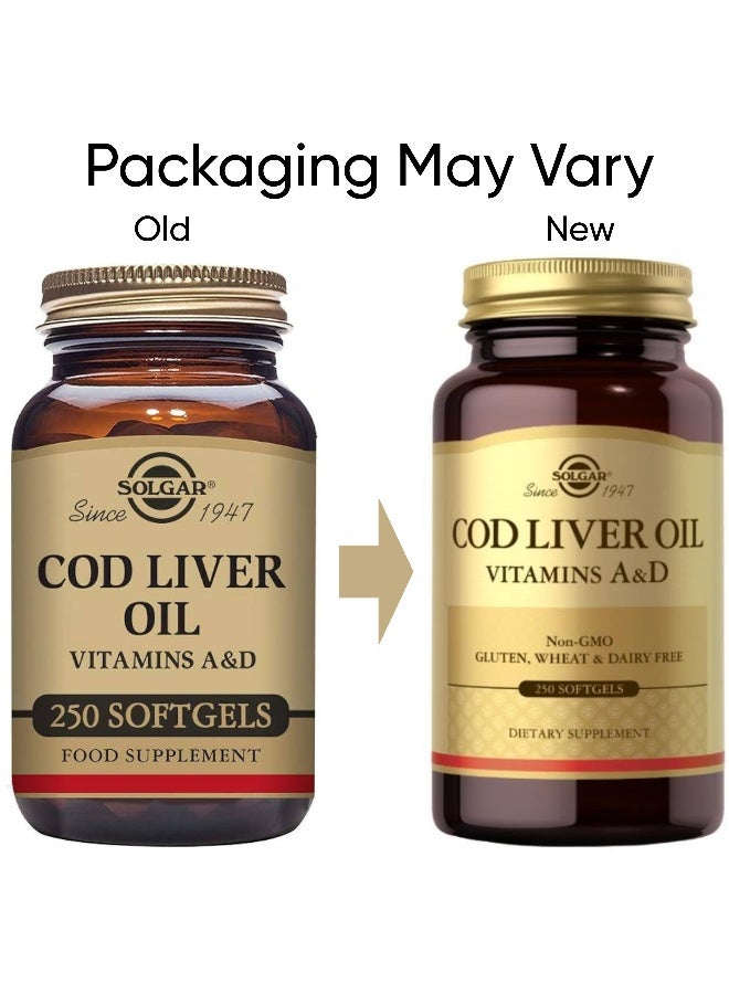 Solgar Cod Liver Oil, Vitamins A And D, 250 Softgels - Image 2