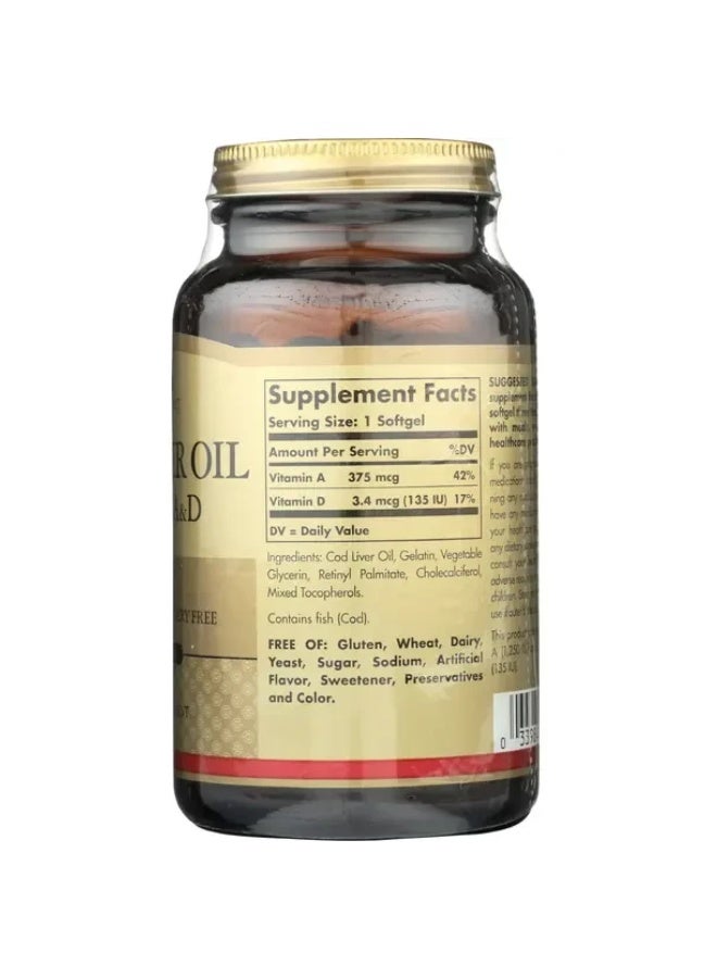 Solgar Cod Liver Oil, Vitamins A And D, 250 Softgels - Image 5