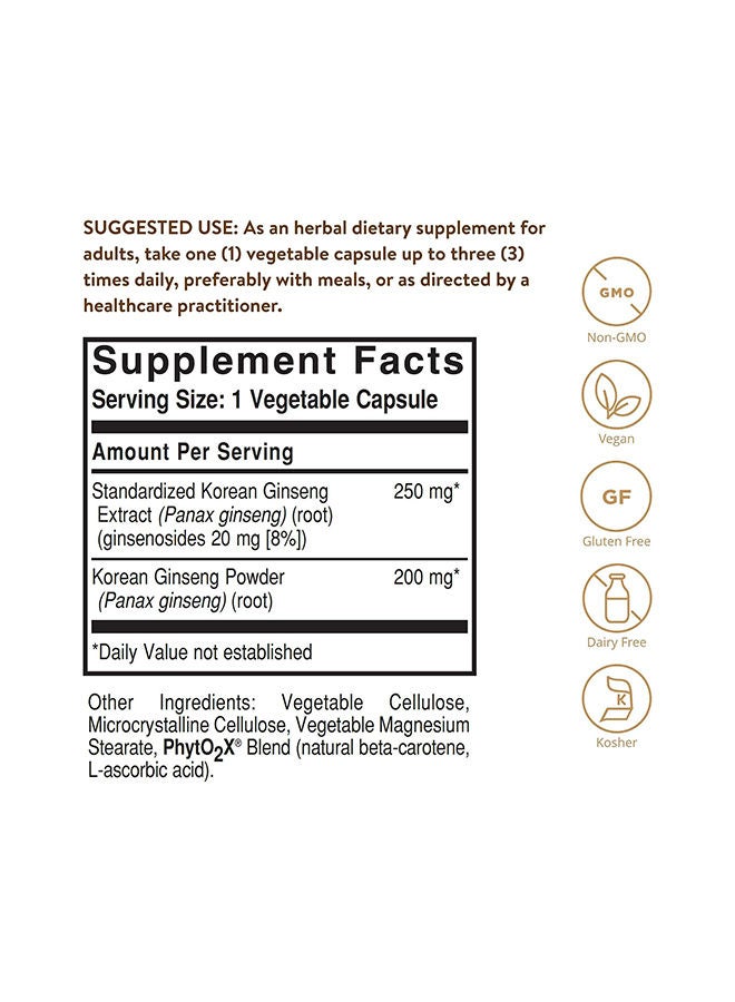 Solgar Full Potency Korean Ginseng Root Extract - 60 Vegetable Capsules - Image 2