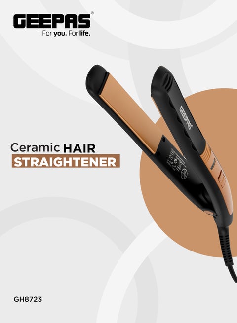 Portable 360-Degree Swivel Cord Hair Straightener with Ceramic Plates GH8723 Geepas Gold/Black