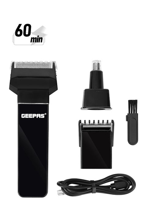 3-In-1 Rechargeable Hair, Beard Trimmer, Cordless, 8 Hours Charging, Use For 60 Minutes, Changeable Heads, Hair Clipper, Nose Trimmer Attachments, Lightweight And Portable Design Black