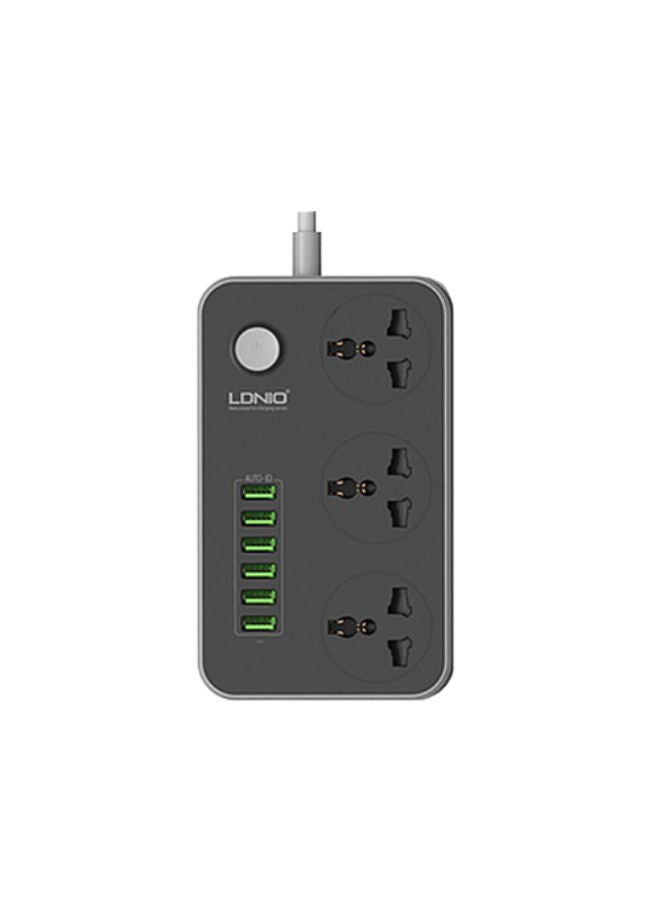 إل دينو - وصلة تمديد كهربائية تناسب جميع الأجهزة ب3 منافذ طاقة و6 منافذ USB أسود/ رمادي - Image 1