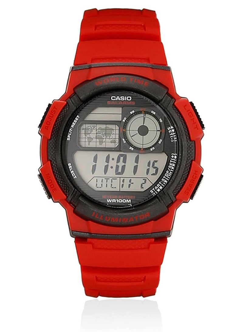 كاسيو ساعة يد رقمية بسوار من المطاط طراز AE-1000W-4AVDF - مقاس 44 مم - لون أحمر للرجال - Image 1