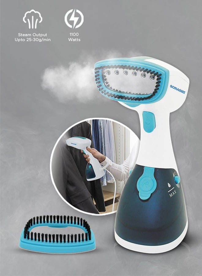 SONASHI Garment Steam Iron with Water Tank Ultra Easy Wrinkle Remover Steamer Portable Travel-Friendly 16 Max Handheld 250 ml 1100 W SGS-315 Blue/White  - Image 1
