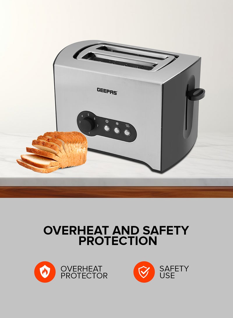 GEEPAS - 2 Slice Toaster - Stainless Steel Bread Toaster with High Lift Lever With High Lift & Lock Function - Reheat| Defrost Function |Lift & Lock Function, Wide 2 Slots, Even & Fast Toasting, 900 W GBT6152 Silver/Black - Image 1