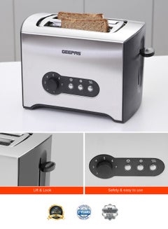 GEEPAS 2 Slice Toaster - Stainless Steel Bread Toaster with High Lift Lever With High Lift & Lock Function - Reheat| Defrost Function |Lift & Lock Function, Wide 2 Slots, Even & Fast Toasting, 900 W GBT6152 Silver/Black  - Image 4