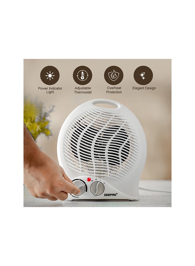 GEEPAS Fan Heater,High Performance Fan with 3-Speed Controls and 2 Heating Power| Adjustable Thermostat and Instant Heating| Overheat Protection and Power Indicator Light| 2 Years Warranty GFH9521 White 