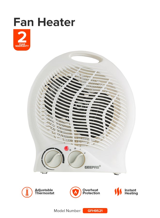 جيباس Fan Heater,High Performance Fan with 3-Speed Controls and 2 Heating Power| Adjustable Thermostat and Instant Heating| Overheat Protection and Power Indicator Light| 2 Years Warranty GFH9521 White 