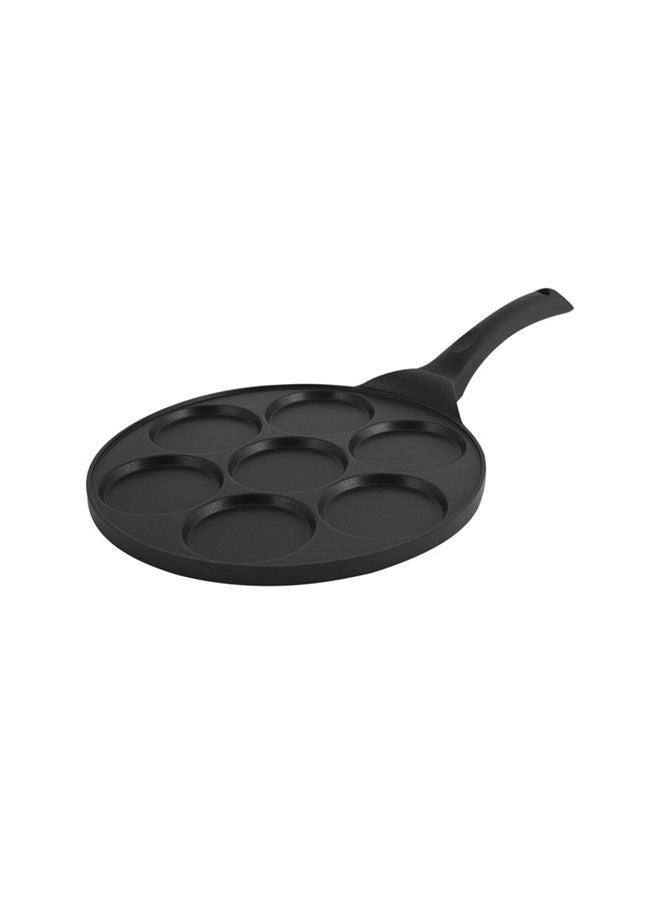 Royalford Die-Cast Aluminium Pancake Maker – 7-Pit Non-Stick Griddle Pan, Soft-Touch Bakelite Handles, Heat-Resistant Exterior, Durable Cast Aluminium Body, Dishwasher-Safe, Perfect for Cooking 7 Pancakes Simultaneously, Breakfast, Brunch & Family Use Black - Image 1