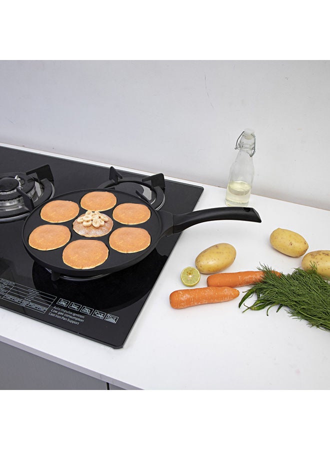Royalford Die-Cast Aluminium Pancake Maker – 7-Pit Non-Stick Griddle Pan, Soft-Touch Bakelite Handles, Heat-Resistant Exterior, Durable Cast Aluminium Body, Dishwasher-Safe, Perfect for Cooking 7 Pancakes Simultaneously, Breakfast, Brunch & Family Use Black - Image 3
