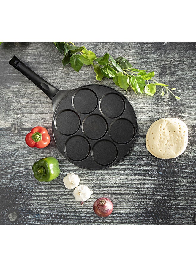 Royalford Die-Cast Aluminium Pancake Maker – 7-Pit Non-Stick Griddle Pan, Soft-Touch Bakelite Handles, Heat-Resistant Exterior, Durable Cast Aluminium Body, Dishwasher-Safe, Perfect for Cooking 7 Pancakes Simultaneously, Breakfast, Brunch & Family Use Black - Image 2