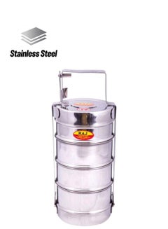 RAJ Four Tier Steel Bombay Tiffin No.9x4 inch Silver 
