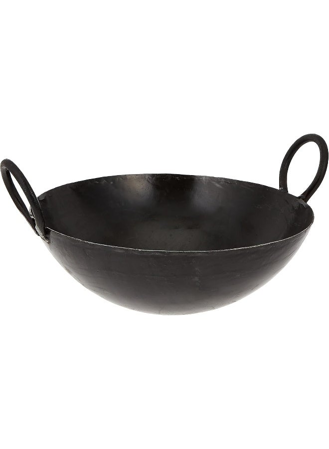 Raj Iron Kadai Cooking Pot with Double Handle, 39 CM, BLACK, IK0016, Jalebi Kadai, Stir Fry Pan, Wok Black - Image 1