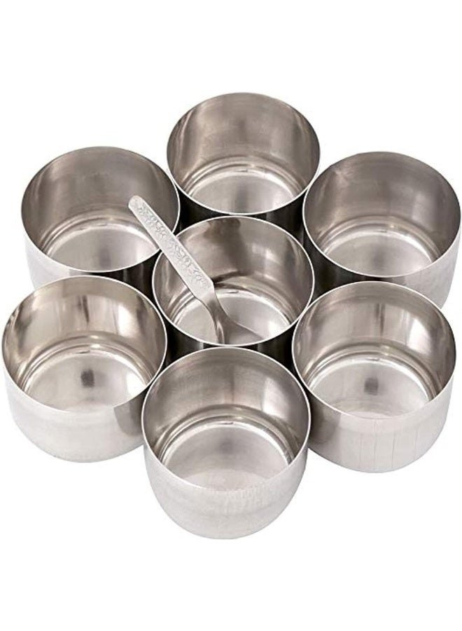 Raj Stainless Steel Catering Spice Storage Box, 8.2 cm, MD0M01 - Masala Box, Masala Petti, Spice Box, 7 Compartments and Spoon Silver 20.5cm - Image 3
