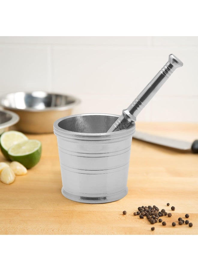 RAJ - Stainless Steel Mortar And Pestle Silver 7.5x8cm - Image 1