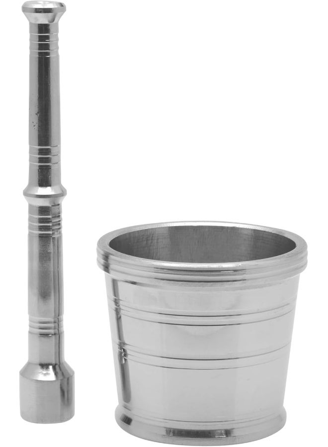 RAJ - Stainless Steel Mortar And Pestle Silver 7.5x8cm - Image 1
