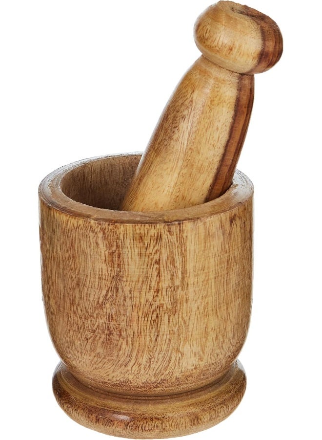 RAJ Wooden Mortar and Pestle Set Brown 10x10cm - Image 1