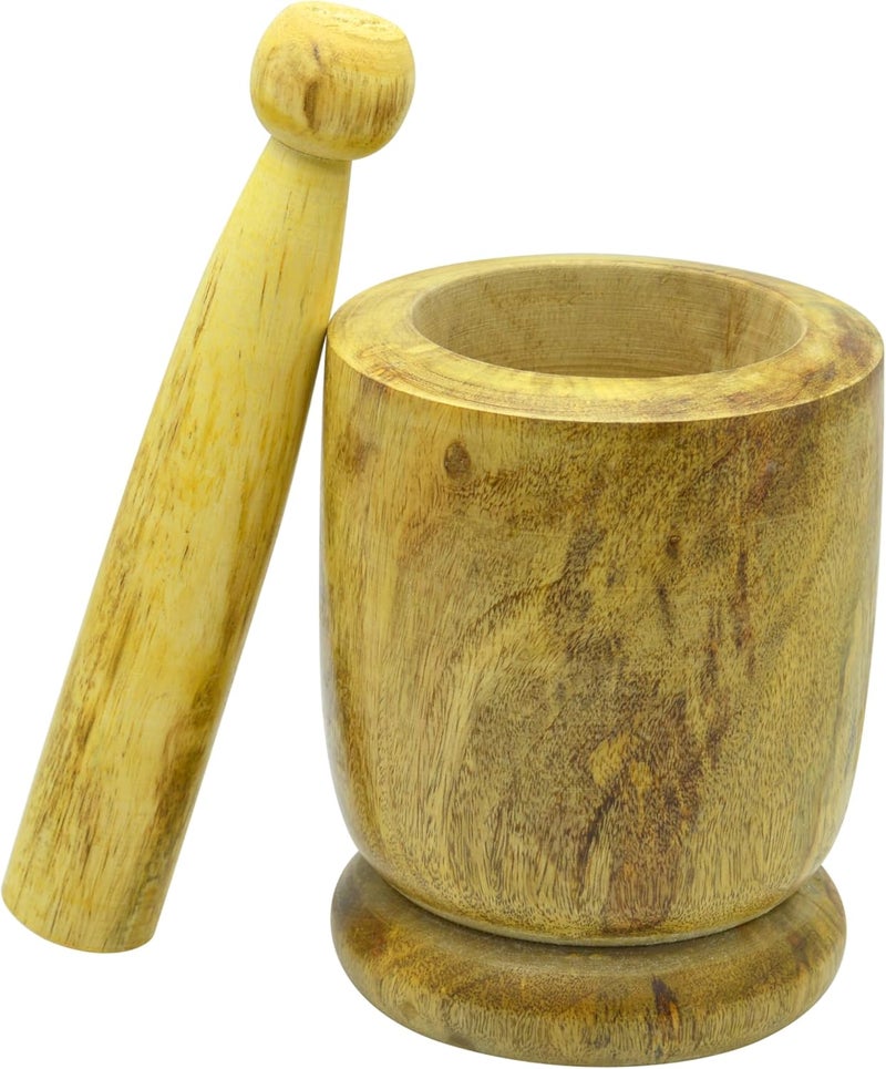 RAJ WOODEN MORTAR AND PESTLE SET, 12 CM, WOODEN, WMO003, Garlic Crusher, Manual Spices Grinder, Chutney Maker, Ideal for Ginger, Garlic, Herbs Grinder Brown 15x12cm - Image 5