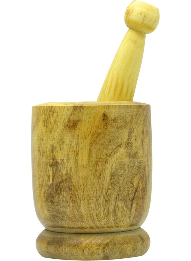 RAJ WOODEN MORTAR AND PESTLE SET, 12 CM, WOODEN, WMO003, Garlic Crusher, Manual Spices Grinder, Chutney Maker, Ideal for Ginger, Garlic, Herbs Grinder Brown 15x12cm - Image 1
