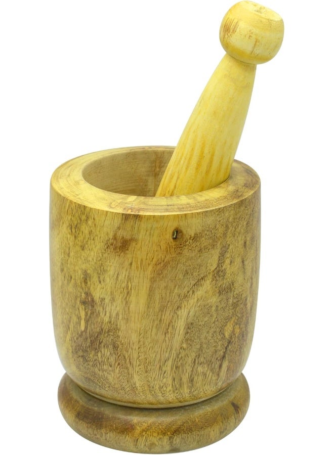 RAJ WOODEN MORTAR AND PESTLE SET, 12 CM, WOODEN, WMO003, Garlic Crusher, Manual Spices Grinder, Chutney Maker, Ideal for Ginger, Garlic, Herbs Grinder Brown 15x12cm - Image 2