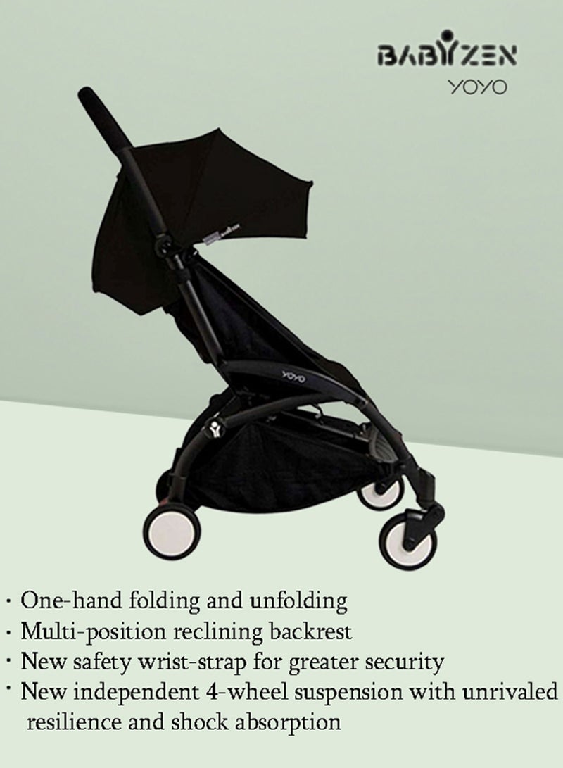 BABYZEN - Yoyo Stroller Includes Harness, Backrest, Hood Extensions, Shoulder Strap, Storage Bag, Seat Cushion And Matching Canopy(White Frame With Black 6+ Colour Pack) - Image 1