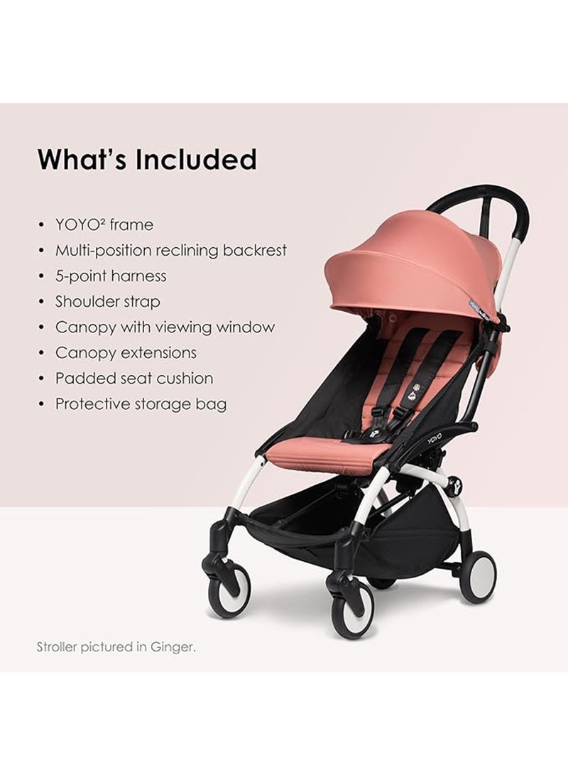 BABYZEN - Yoyo Stroller Includes Harness, Backrest, Hood Extensions, Shoulder Strap, Storage Bag, Seat Cushion And Matching Canopy(White Frame With Black 6+ Colour Pack) - Image 1
