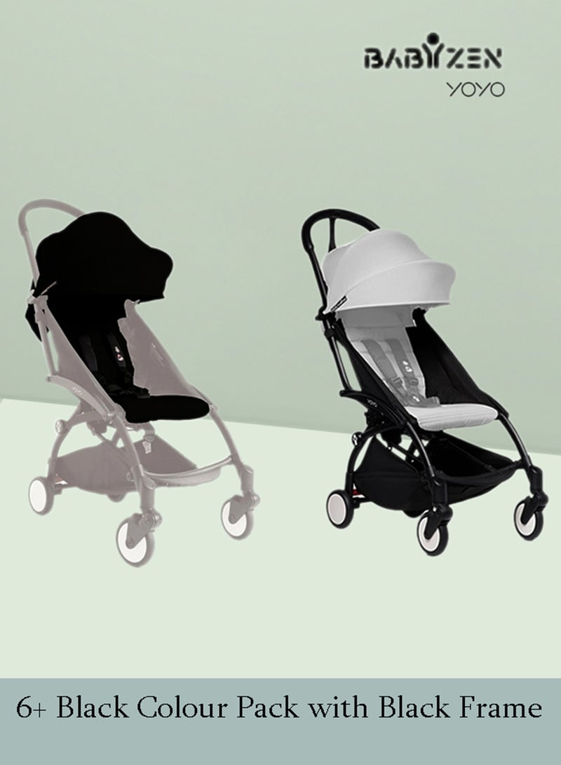 BABYZEN - Yoyo Stroller Includes Harness, Backrest, Hood Extensions, Shoulder Strap, Storage Bag, Seat Cushion And Matching Canopy(White Frame With Black 6+ Colour Pack) - Image 1