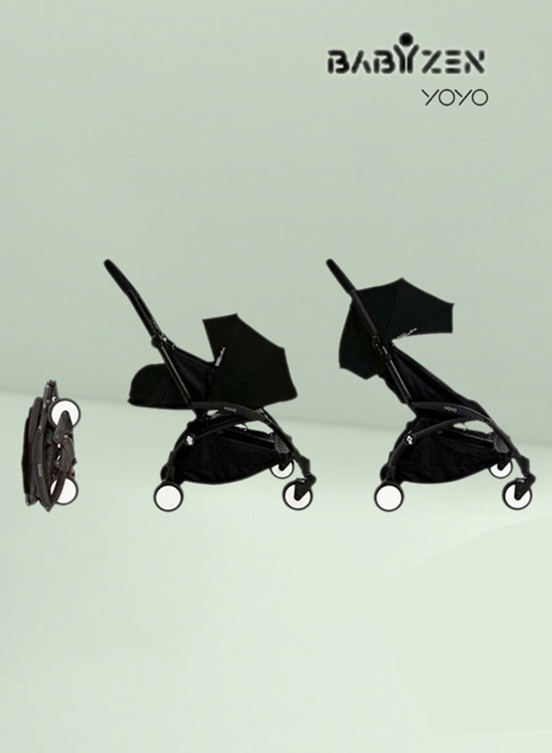 BABYZEN - Yoyo Stroller Includes Harness, Backrest, Hood Extensions, Shoulder Strap, Storage Bag, Seat Cushion And Matching Canopy(White Frame With Black 6+ Colour Pack) - Image 1