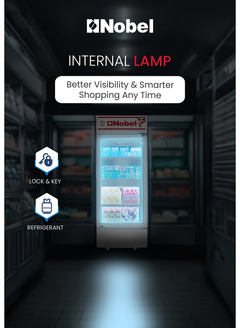 نوبل مبرد بتصميم قائم - باب واحد أبيض سعة 300 لتر مع صندوق إنارة وقفل مع مفتاح طراز NSF325 NSF-325 أبيض  - Image 4