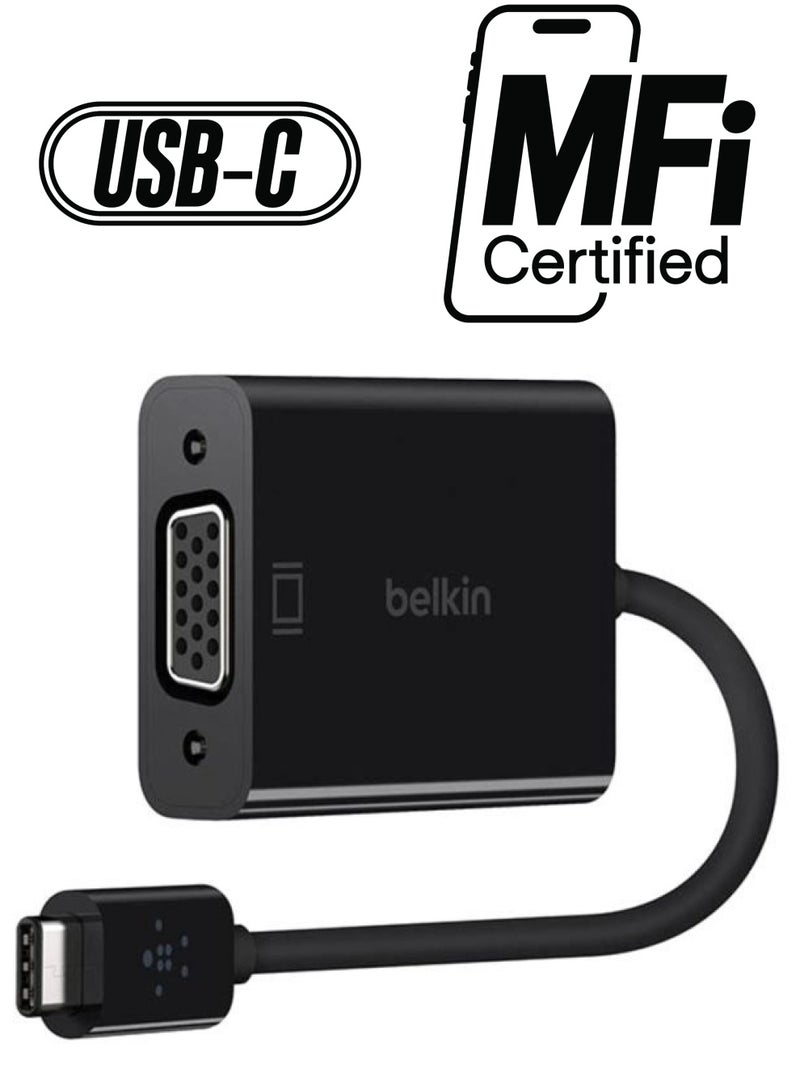 belkin - USB C To VGA Adapter USB 3.1 Type C To VGA Converter USB VGA Adapter For LapTop MoniTor MacBook And more Black Black - Image 1