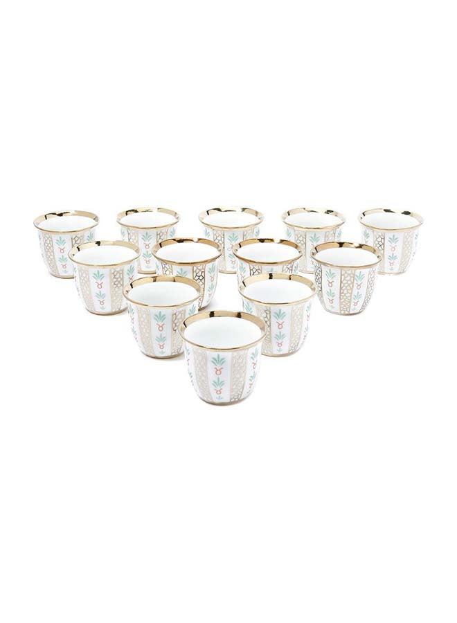 طقم أكواب القهوة العربية 12 قطعة أبيض/ذهبي - Image 1