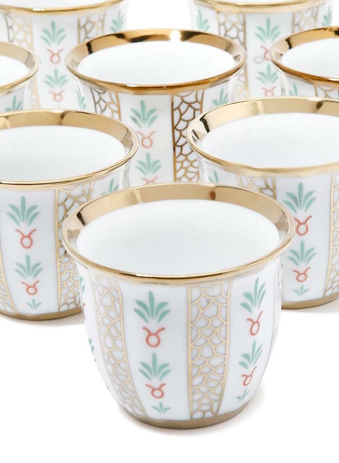 طقم أكواب القهوة العربية 12 قطعة أبيض/ذهبي - Image 3