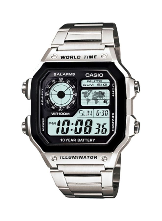 كاسيو ساعة يد رقمية مقاومة للماء بسوار من الإستانلس ستيل طراز AE 1200WHD-1A - قياس 42 مم - لون فضي للرجال - Image 1