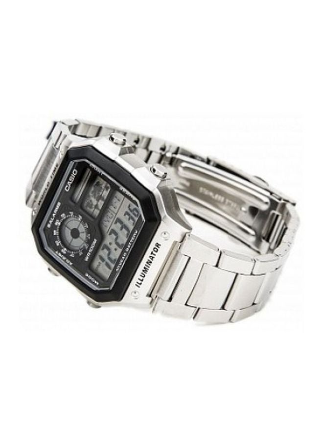 كاسيو ساعة يد رقمية مقاومة للماء بسوار من الإستانلس ستيل طراز AE 1200WHD-1A - قياس 42 مم - لون فضي للرجال - Image 4