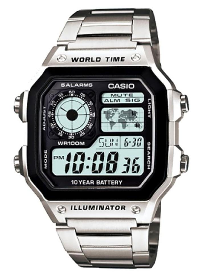 CASIO Men's Water Resistant Stainless Steel Digital Watch AE 1200WHD- 1A - 42 mm - Silver - Image 1