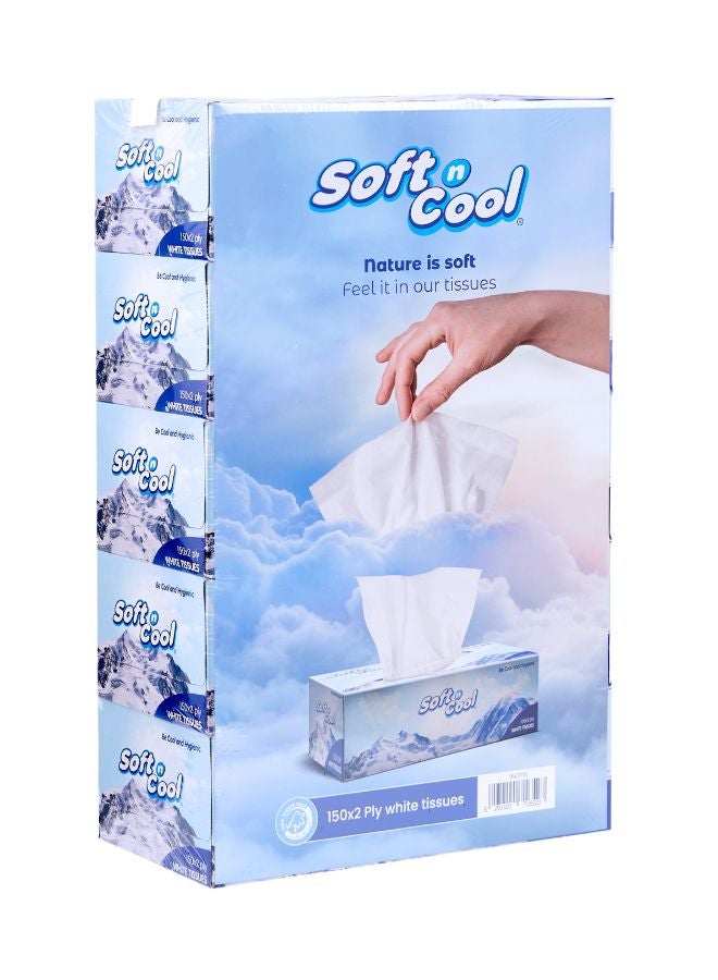 Soft n Cool 2 Ply Facial Tissue 150 Pulls 5 Box  - Image 1