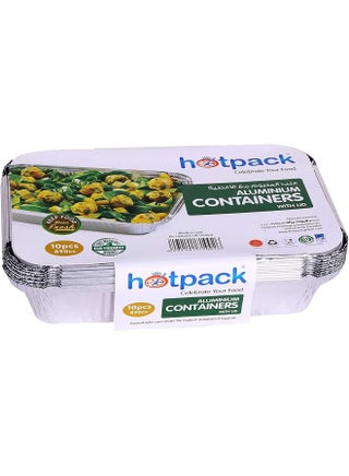 Hotpack Disposable Food Storage, Take away, Aluminium Food Container Silver with Lid Rectangular, 890ml, 10 Packs Silver 10x890ml - view 3
