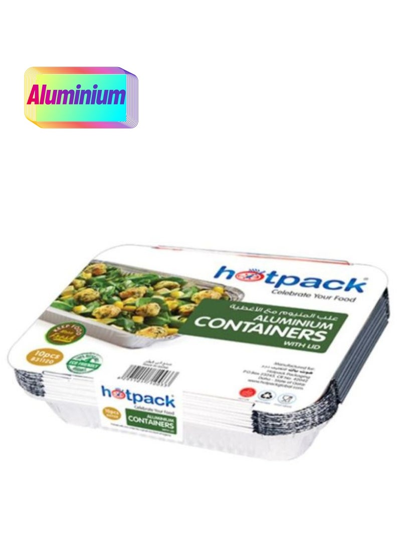 Hotpack Disposable Food Storage, Packaging & Take Away, Aluminium Container Rectangle 1200ml with Lid, 10 Pieces Silver - Image 1