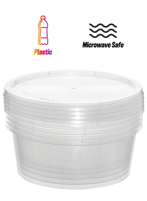 5-Piece Microwavable Round Containers With Lid Clear 250ml