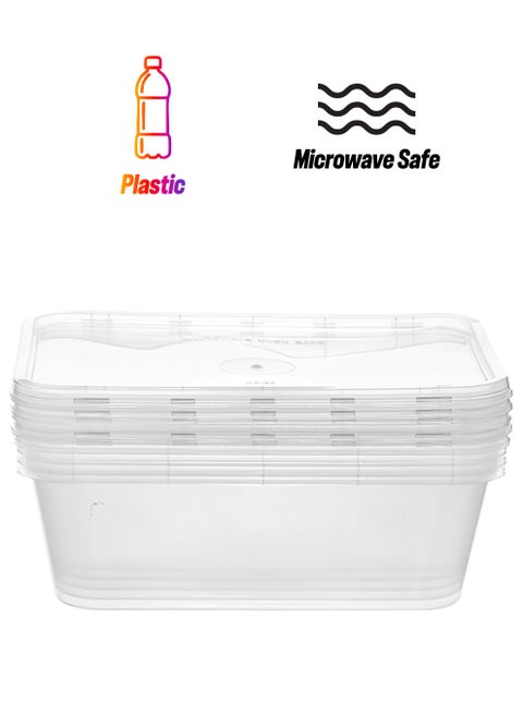 5-Piece Microwaveable Rectangle Food Containers With Lid Clear 750ml