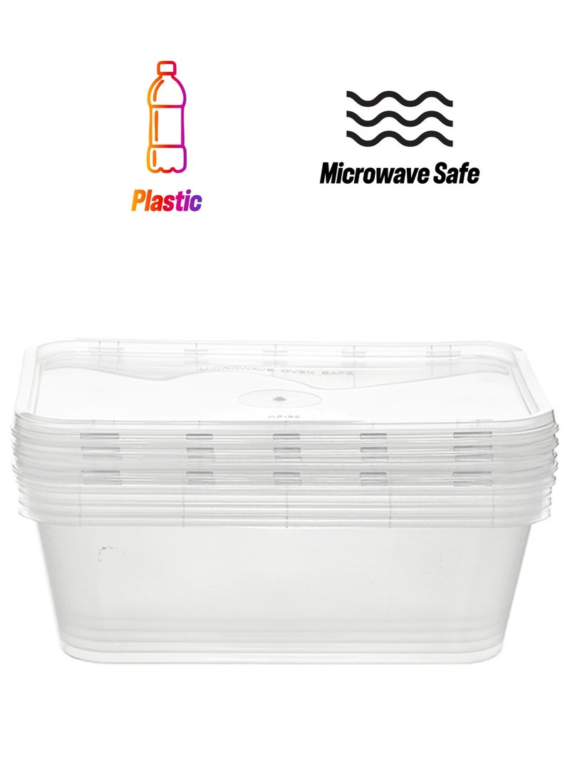 Hotpack - 5-Piece Microwaveable Rectangle Food Containers With Lid Clear 750ml - Image 1