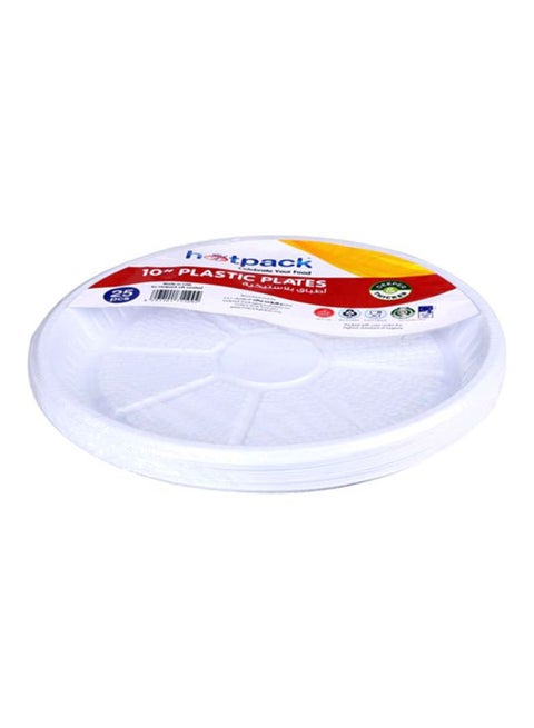 Hotpack Disposable White Plastic Plates Round 10 inch, 25 Pieces White 10inch