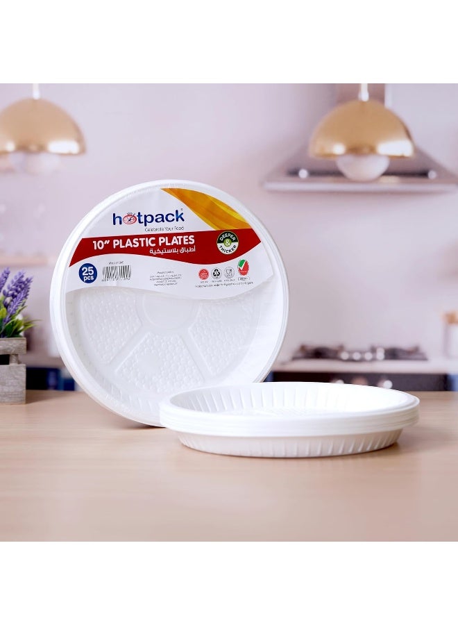 هوت باك أطباق بلاستيكية للاستخدام مرة واحدة- 25 قطعة أبيض 10بوصة - Image 4